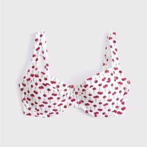 Abercrombie & Fitch Cherry Print Bikini Top and Bottom- White and Red- Medium